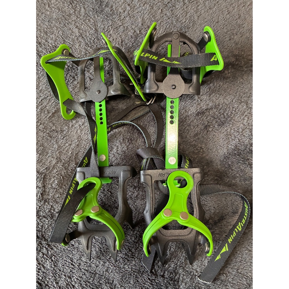 AustriAlpin Concept 10 Point Mountaineering Crampons Green Black Adjustable Pair